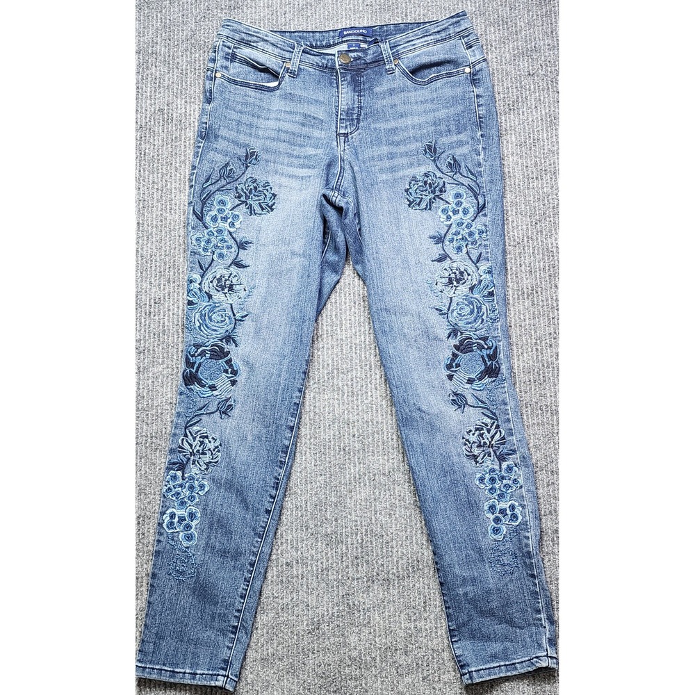 Bandolino Lisbeth Floral Embroidered Skinny Jeans Blue Medium Wash Size 8